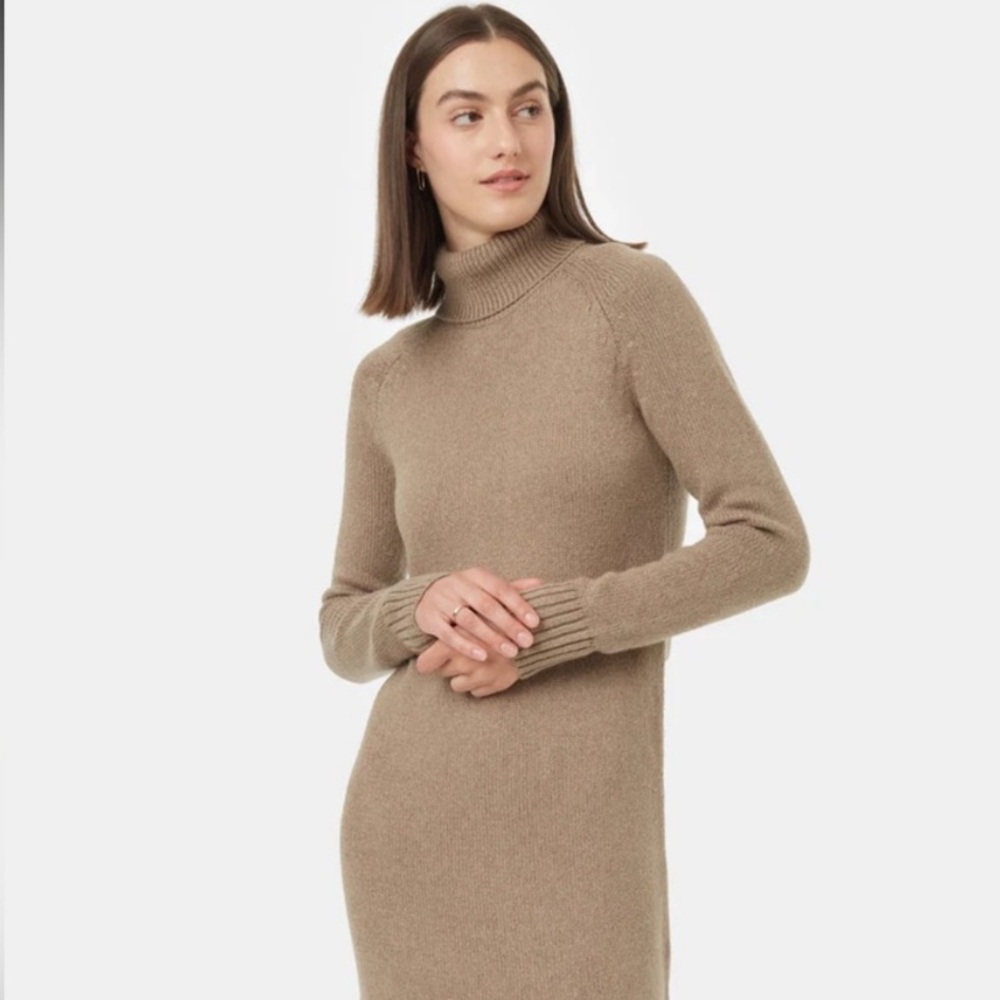NWT Tentree Highline Turtleneck Sweater Dress Fossil Heather Brown Wool Blend M